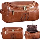 Sadnyy Personalized Leather Toiletry Bag for Men Initial Travel Bag with Hook Monogrammed Toiletry Pouch Leather Travel Bathroom Kit with Side Handle for Him Dad Husband Valentine Birthday Gifts(J)