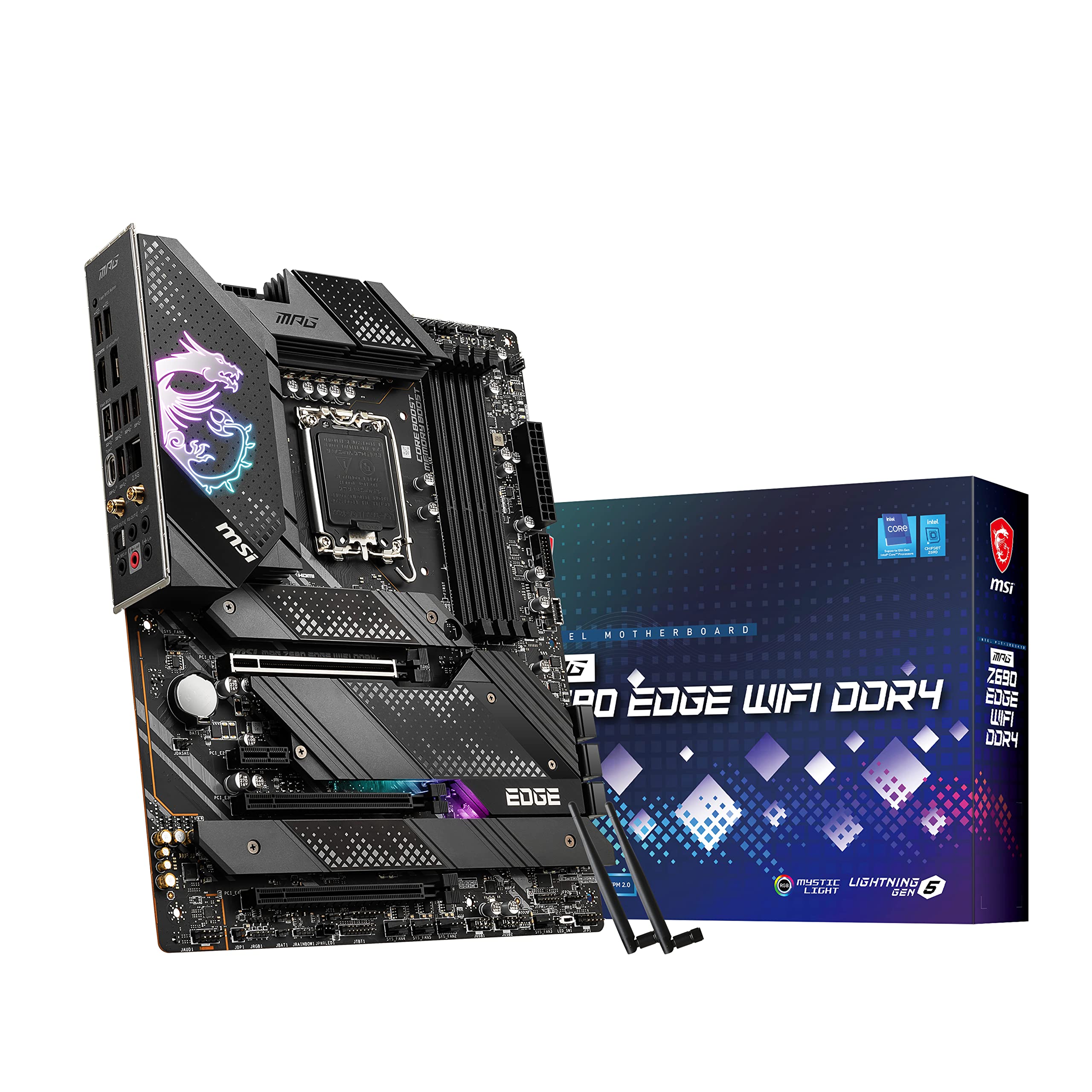 MSI MPG Z690 EDGE WIFI DDR4 Motherboard ATX - Supports Intel 12th Gen Core Processors, LGA 1700 - Mystic Light, 75A VRM, Memory Boost (DDR4-5200MHz/OC), 1 x PCIe 5.0 x16, 4 x M.2 Gen4/ x4, Wi-Fi 6