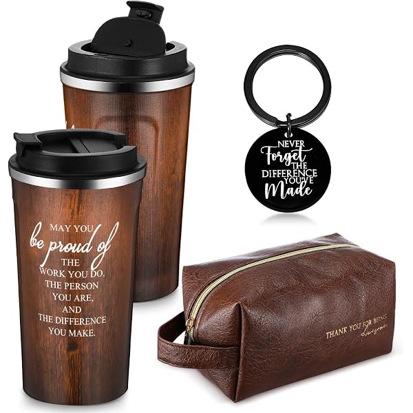 Dandat Dankeschön-Geschenkset Für Männer – Leder-Kulturbeutel, Edelstahlbecher 340 Ml & Inspirierender Schlüsselanhänger