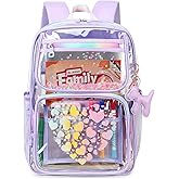 Clear Backpack for School Girls Transparent Stadium Approved Kids Bookbag See Through Middle College School Bag (Purple)