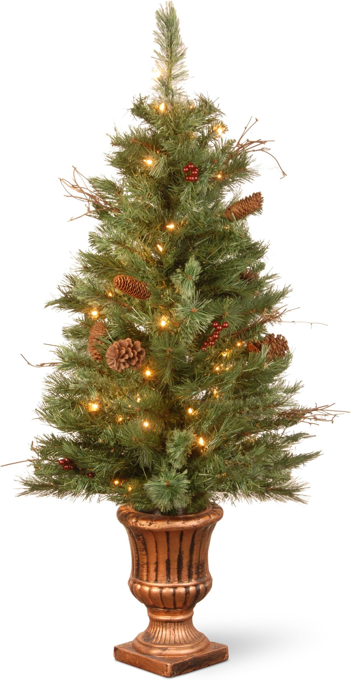 National Tree Company lit Artificial Christmas Tree for Entrances Includes Pre-strung White Lights and Urn Base- Glistening Pine - 4 ft, 4'