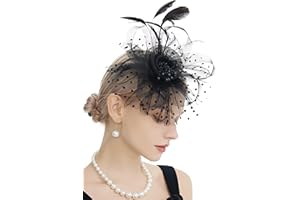 Myjoyday Women's Fascinators, Feathers Tea Party Hat, Veil Headband with Hair Clip for Cocktail Church