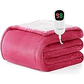 Homemate Electric Heated Blanket Twin Size - 62"x84" Heating Blanket Twin Size 1/2/4/6/8 Hours Auto-Off 10 Heat Level Over-Heat Protection Flannel Sherpa ETL Certification