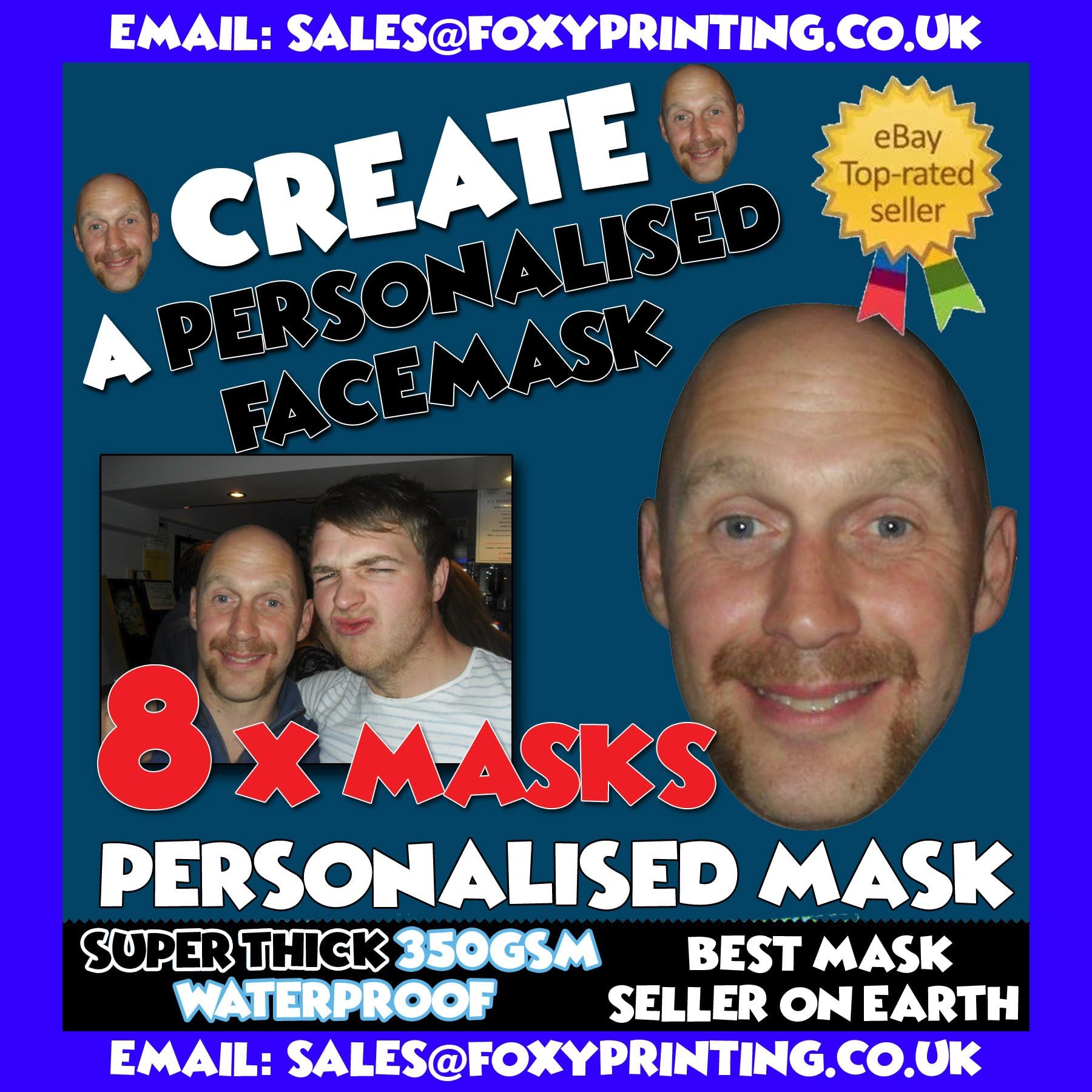 8 x Personalised CUSTOM Party Novelty Fancy Dress Face Masks