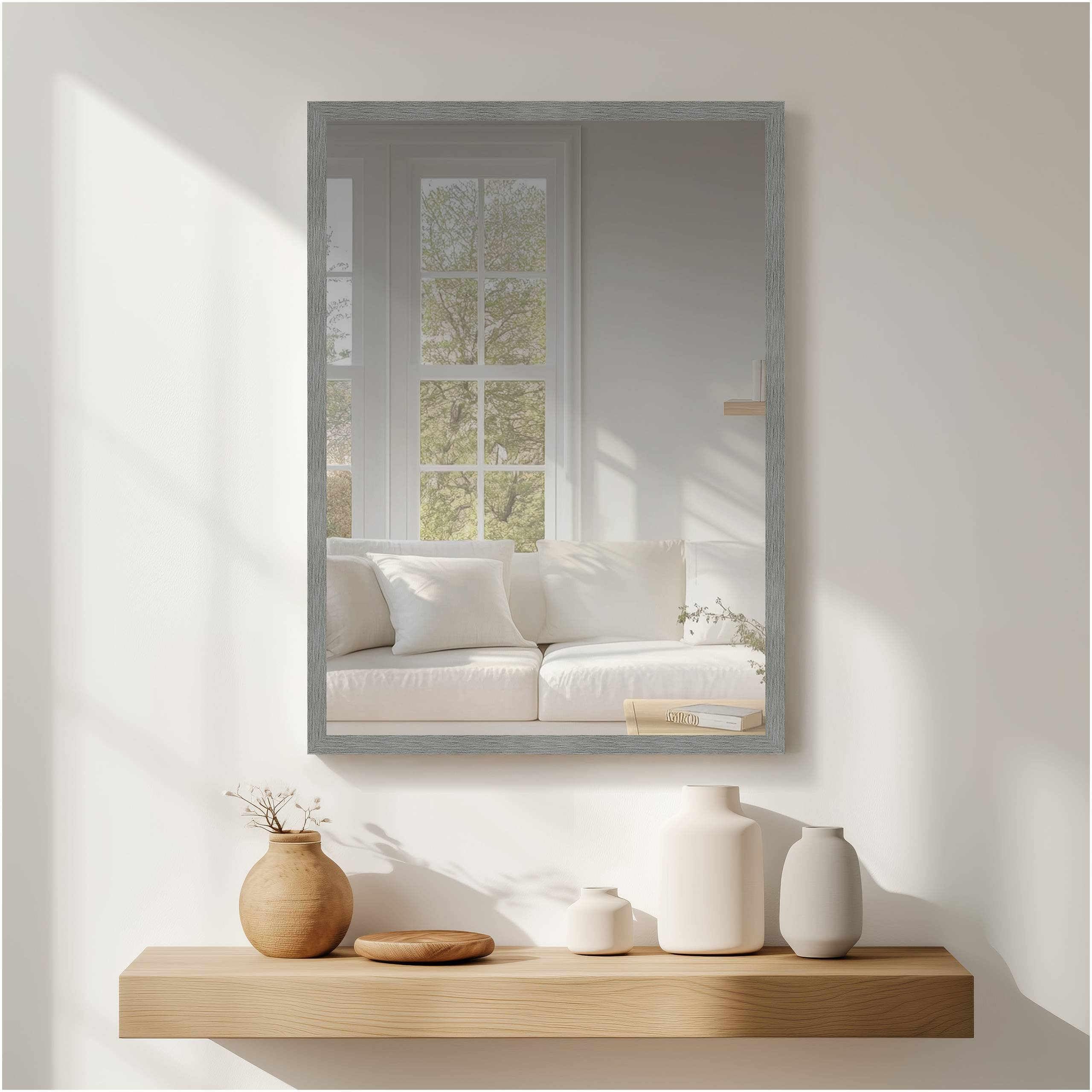 nielsen HOME Star Rectangular Wall Mirror - Brushed Grey 50x70cm - Aluminium Frame - with Hanging Set - Modern Minimalist Home Décor