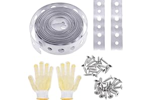 Swpeet 32Pcs 3/4-Inch x 10-Feet 27-Gauge Galvanized Metal Pipe Strap with Screws and Gloves Assortment Kit, Metal Strapping w