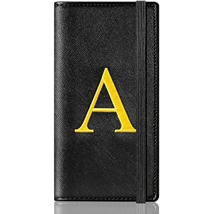 Mayski Embroidered Letter Checkbook Covers for Personal | PU Leather, Check Book Cover for Women and Men, with Elastic Band