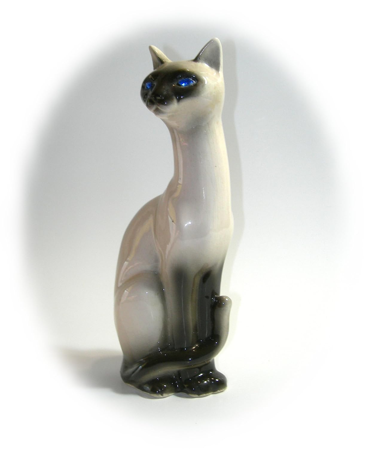 Vintage Circa 1950 Siamese Cat 9.75" Porcelain Figurine