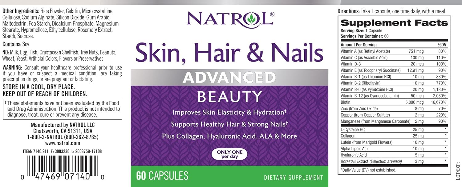 Natrol Skin And Hair Nails With Lutein Capsules 60 Count Amazon In Health Personal Care