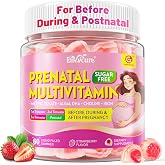 Prenatal Gummies + Iron Omega-3 DHA Choline Vitamin D3 &amp; Methylfolate 1mg | Gentle Prenatal Vitamins for Women &amp; Baby - Methylated Multivitamins for Before, During, and Postnatal, Sugar Free, 60Cts