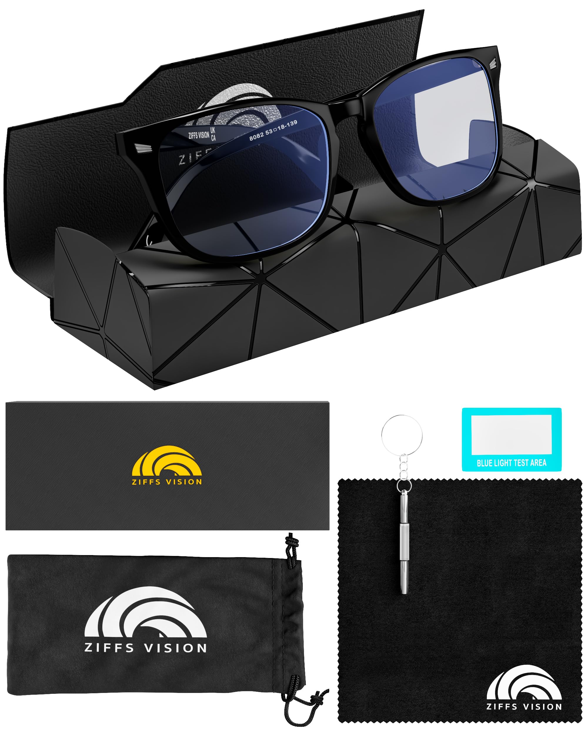 Ziffs Visionยฎ Blue Light Blocking Glasses - Gaming Glasses - Premium Magnetic case & Accessories - Blue Light Glasses Women & Men - British Brandโฆ