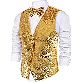 Dress Up America Sequin Vest with Bowtie - Sparkly Vest for Men - Costume Party Vest for Adults - Men Sequin Vest (Silver)