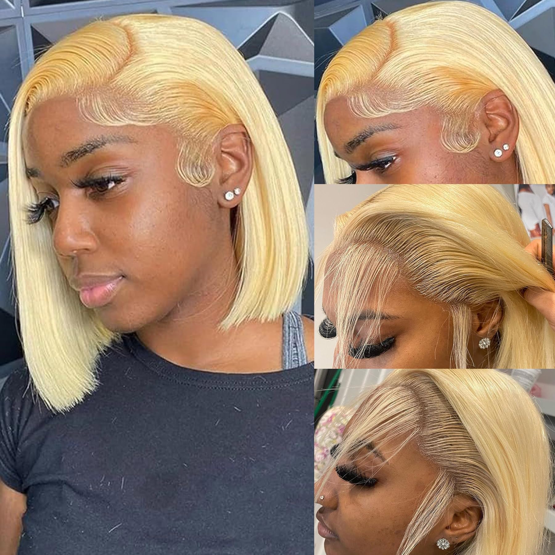 Photo 1 of CYSDRH Blonde Bob Wig Human Hair 13x4 HD Lace Frontal Glueless Wigs Human Hair for Black Women 180 Density Pre Plucked 100% Brazilian Virgin Blonde Wigs Human Hair - 10 Inch Skinlike 613 Bob Wig