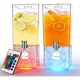 2 PCS 3.2 Gallon Drink Dispensers for Parties, Beverage Dispenser with 304 Stainless Steel Spigot, Plastic Lemonade Juice Dispenser With LED Light Stand, Great for Water, Juice, Punch, Ice Tea