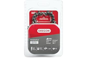 Oregon D70 AdvanceCut Chainsaw Chain for 20 Inch Bar – 70 Drive Links, Replacement Low-Kickback Chainsaw Blade, .050" Gauge, 3/8" Pitch, fits Several Poulan Pro & Echo Models (D70) Black