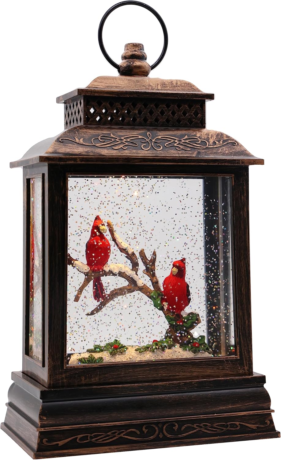 Snow Globes - Christmas Snow Globes Lantern，Musical Rotating Flashing Water Light with 6-Hour Timer - Perfect Adult and Children's Christmas Decoration and Gift - Red Cardinal