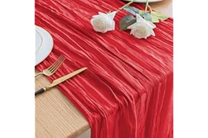 Asee'm Fall Table Runner Cheesecloth Christmas 10FT Red Boho Gauze Fabric Rustic Sheer Cheese Cloth Runners for Thanksgiving Wedding Bridal Shower Party Decoration