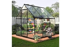 HOOYEAH 6 x 6 FT Polycarbonate Greenhouse for Outdoors, Heavy Duty Walk-in Greenhouses with Roof Air Vent, Aluminum Outdoor Green House Kit, Winter Garden House for Outside Backyard