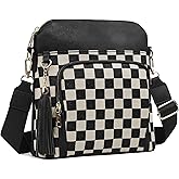 Duyijiff Checkered Crossbody Purses for Women Plaid Medium Cross Body Wallet Trendy Over the Shoulder Handbags