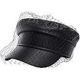 Beret Hats for Women PU Leather Newsboy Fiddler Cap with Veil Casual Baker Boy Captain Hat