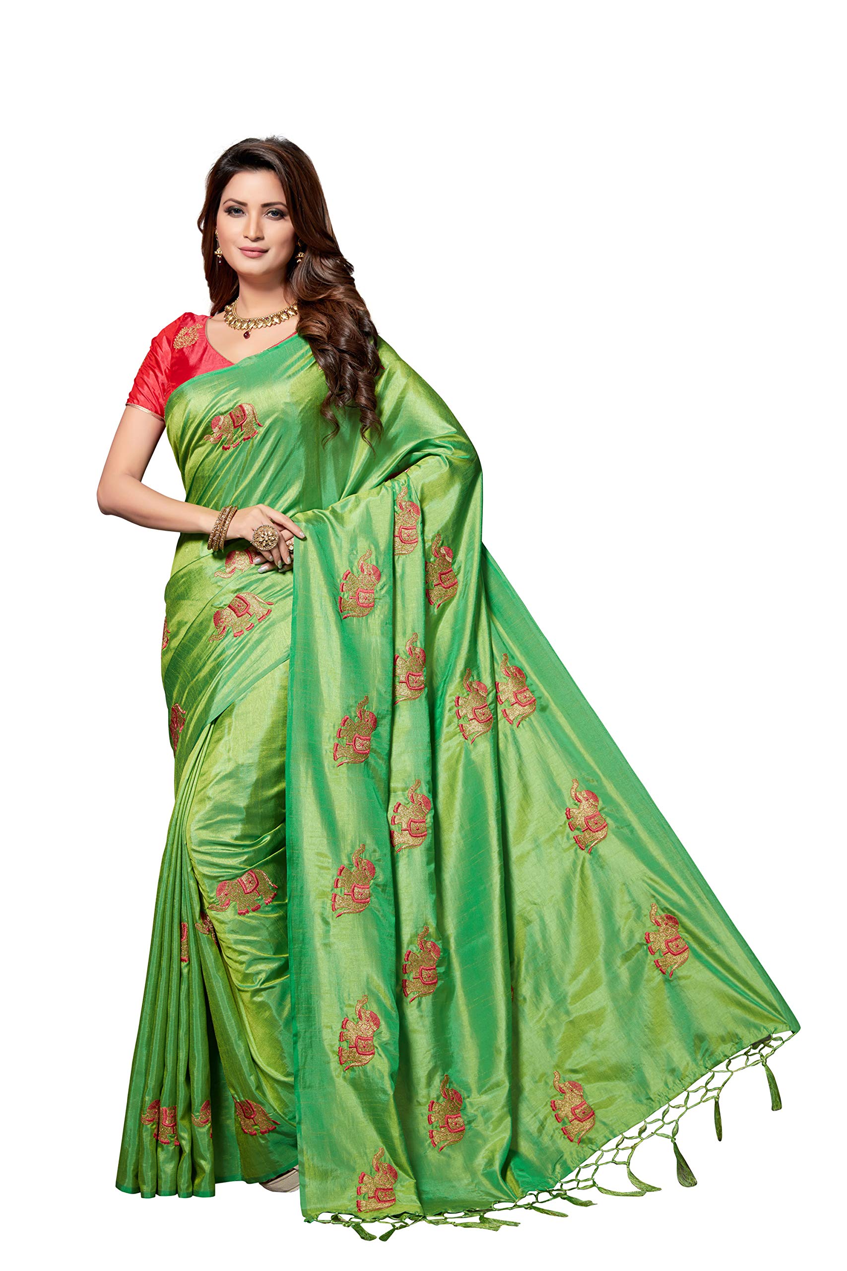 Rani Saahiba Art Silk Embroidered Saree with Blouse Piece