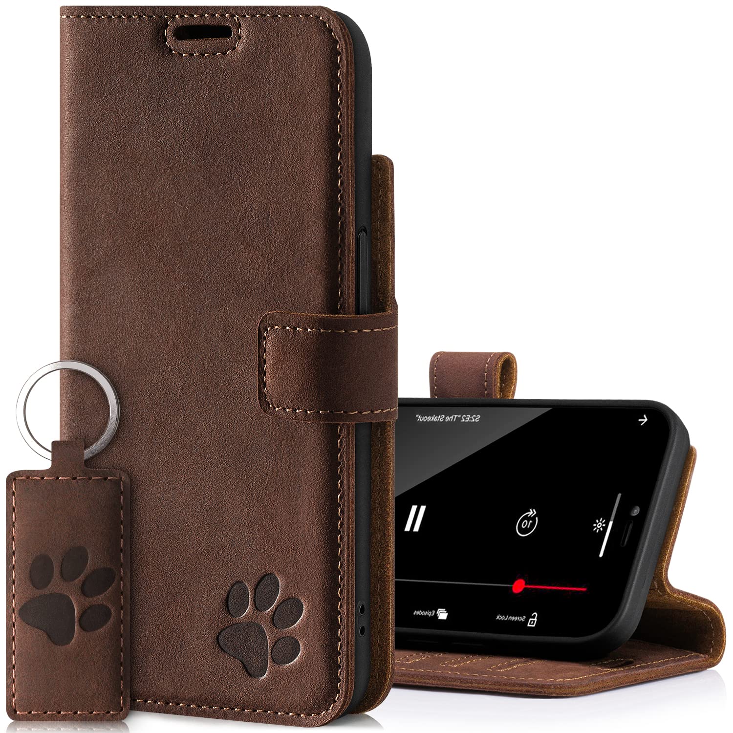 Surazo Leather Wallet Mobile Phone Case Compatible with Apple iPhone 14 Pro - Flip & Fold Smartphone Case with Stand RFID Blocker, Magnet Closure, 3 Slots for Bank Cards - Handcrafted European Leather