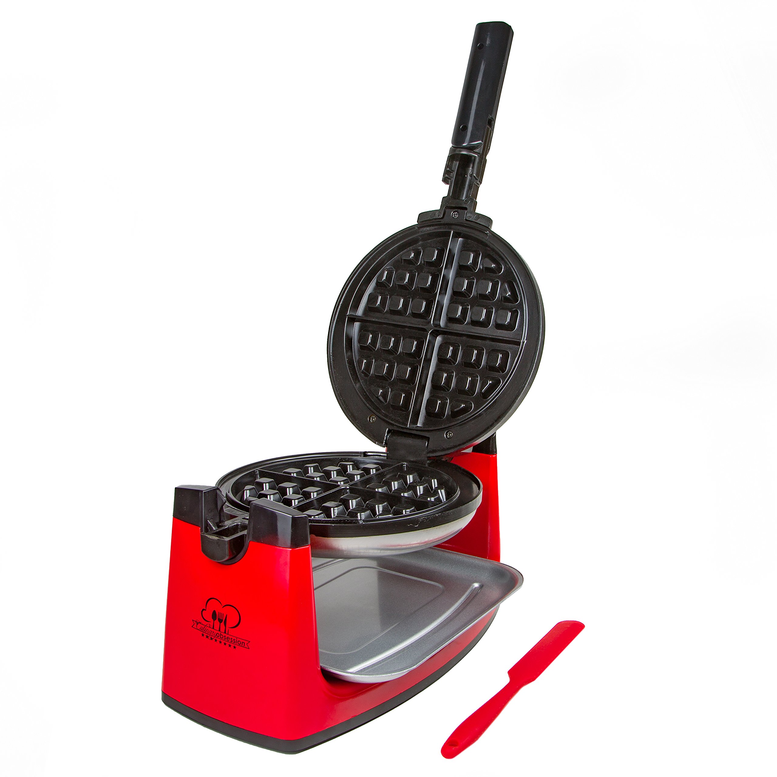 Rotating Belgian Waffle Maker Classic Red Stainless Steel