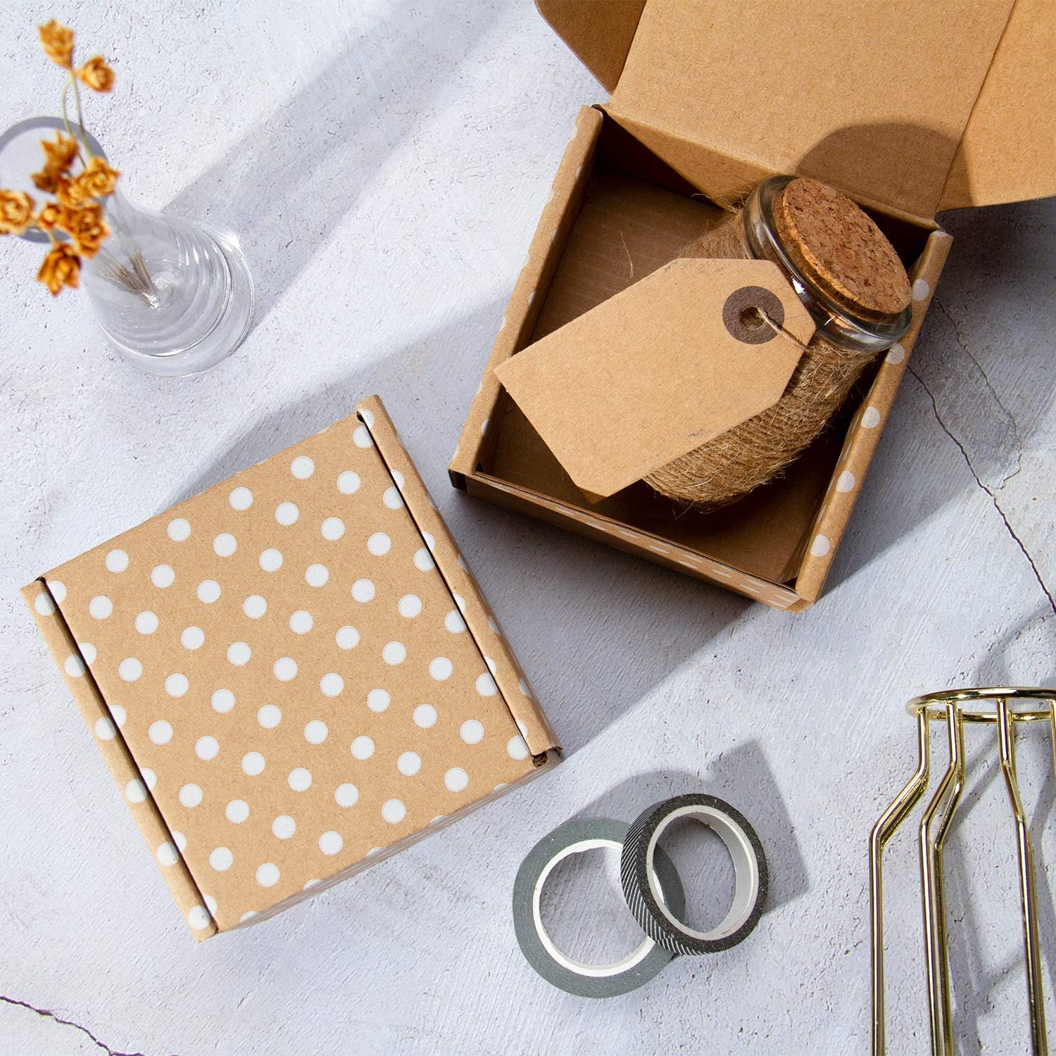 RUSPEPA Recyclable Corrugated Box Mailers - Kraft Cardboard Box White Polka Dot Printed Perfect for Shipping Small - 4 x 4 x 2 Inch - 25 Pack : Office Products