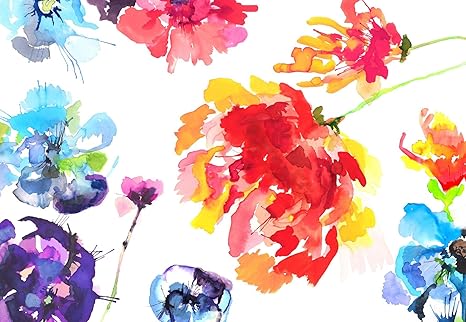 Amazon 壁壁画 フォト壁紙情熱12 1 X8 4 ブルーレッドオレンジパープル カラフルフラワー花水彩ペイント 壁紙