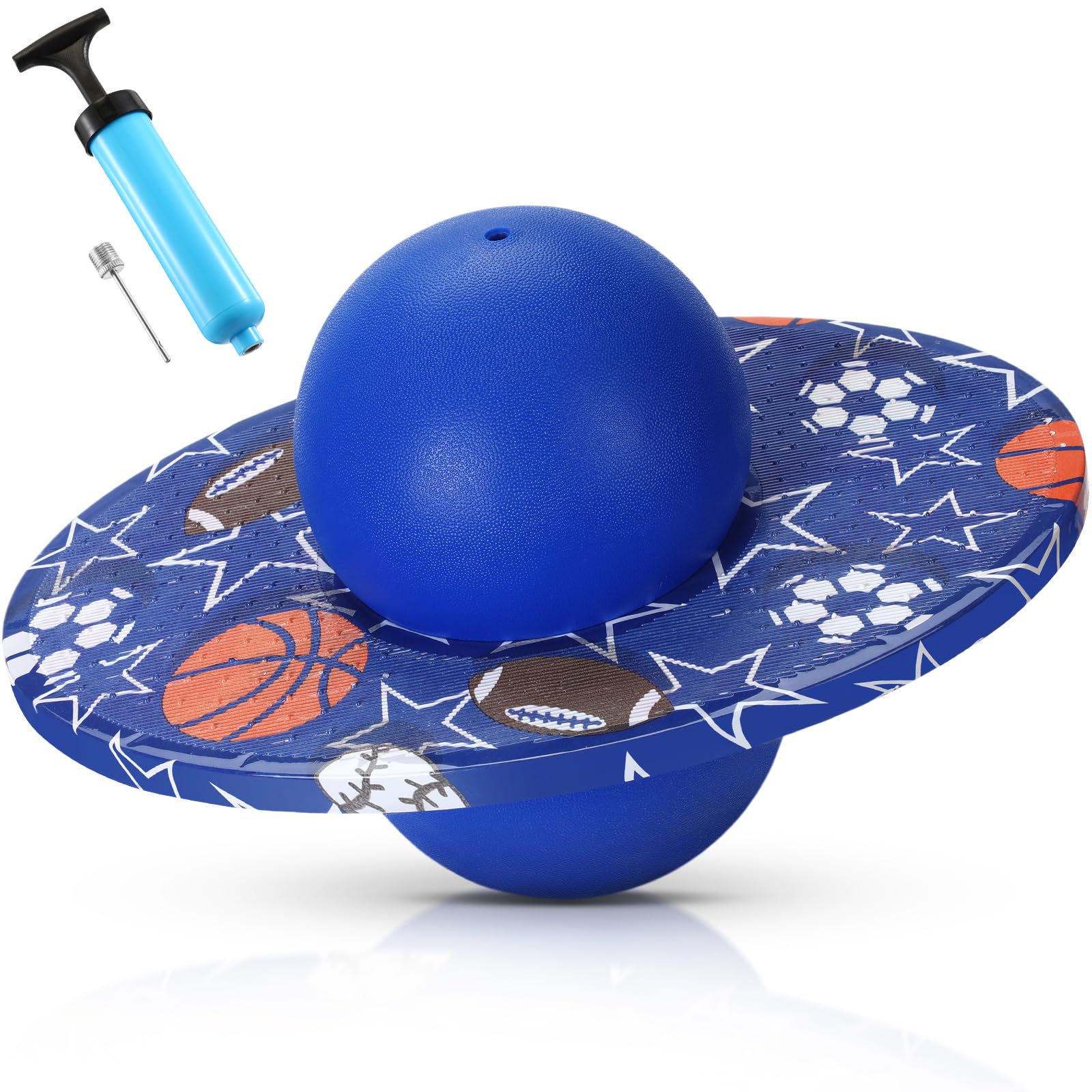Photo 1 of WinnerWhy Pogo Trick Ball for Kids, Up to 160lbs, Pogo Stick Jumper for Boys Girls Balance Bounce Board Ball with Pump Safe Fun Indoor Outdoor Gift Toy for Christmas(Blue, Orange,Sporty Style)