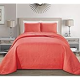 Linen Plus Collection 3 Pieces King/California King Over Size Embossed Coverlet Bedspread Set Solid Coral 118" x 106" New