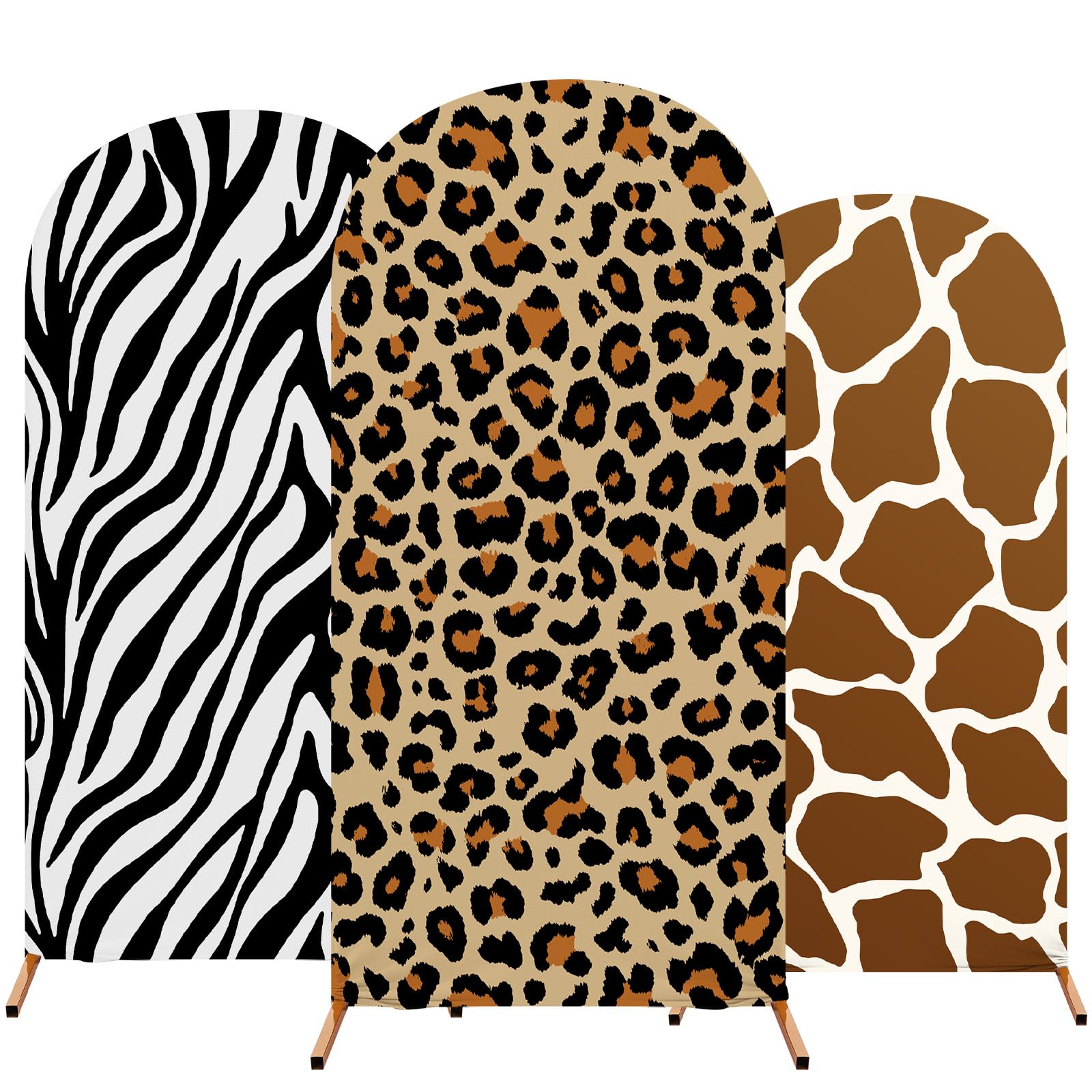 Photo 1 of Tingjoo Set of 3 Wild Animal Arch Backdrop Cover, 4ft, 5ft, 6ft Jungle Safari Theme Birthday Party Decoration, Spandex Fitted Arch Stand Covers for Wild Jungle Birthday Party(Khaki, Wild Animal)