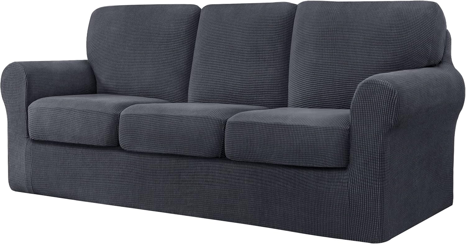 Slipcovers - CHUN YI 7 Piece Stretch Sofa Covers for 3 Cushion Couch Covers, 3 Seater Couch Slipcover with 3 Separate Backrests and Cushions with Elastic Band, Spandex Jacquard Fabric(Large, Gray)