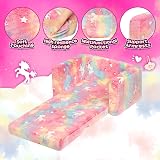 BEJOY Kids Sofa Bed 2-in-1 Fold Out Bed Teddy Fur Toddler Couch Neutral Grey view 4