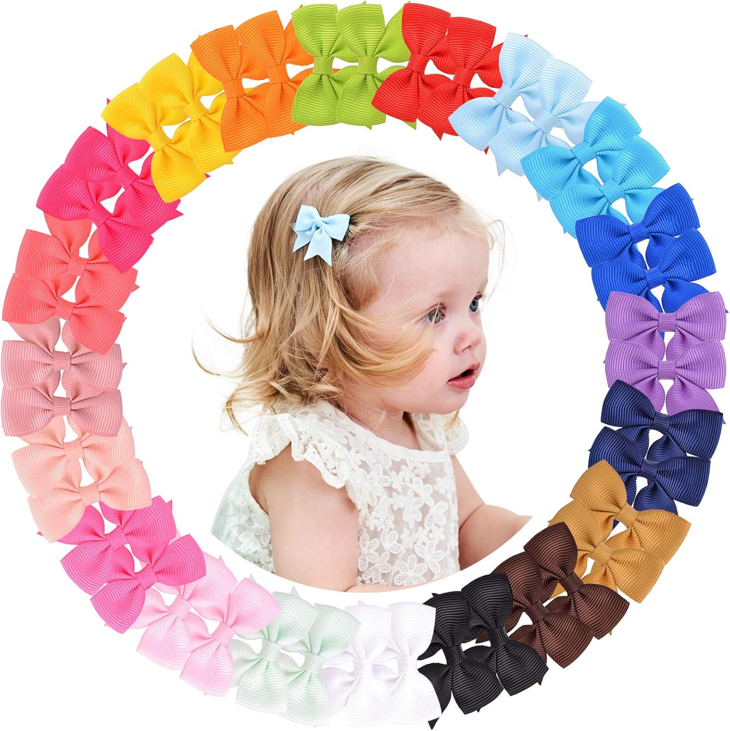 40PCS Baby Girls Hair Bows Clips 20 Colors Hair Barrettes
