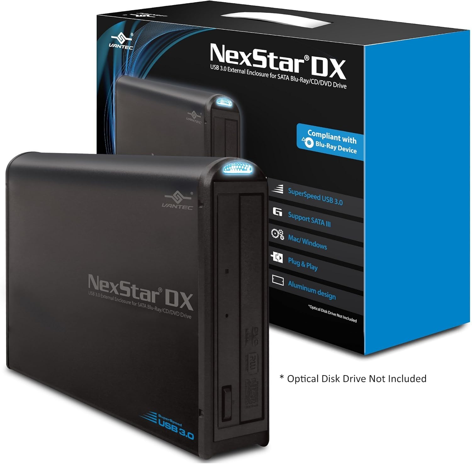Vantec NST-536S3-BK NexStar DX USB 3.0 External Enclosure for SATA Blu-Ray/CD/DVD Drive All Black: Computers & Accessories