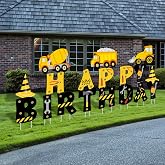 Memorywuu 18 Happy Birthday Yard Signs with Stakes, 16", Construction | Lawn Patio Garden Decorations for Boys Girls, Celebration Signs, Easy Stake Setup, Durable Material