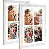 KSROECUD 9x13 Collage frame with 4 Openings 4X6 Pictures, Multiple Picture Frame with Mat, Wall or Tabletop Decor, White Wood Grain,2 Pack