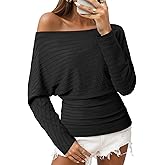 Unixseque Women Off The Shoulder Tops Fall Trendy Long Batwing Sleeve Knit Pullover Going Out Shirts Winter Fashion Clothing