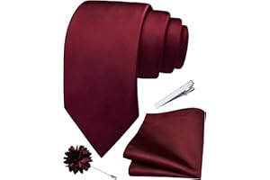 Branduce 3.15"（8cm） Solid Formal Tie and Pocket Square Plain Necktie Lapel Pin and Tie Clip Set for Men
