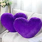 Unittype 2 Pcs Valentine's Day Heart Pillows 20 x 15.7 Inch Violet Heart Shaped Gifts Valentines Faux Bunny Fur Decorative Fluffy Pillows Soft Cute for Livingroom Bedroom Aesthetic for Women Girl