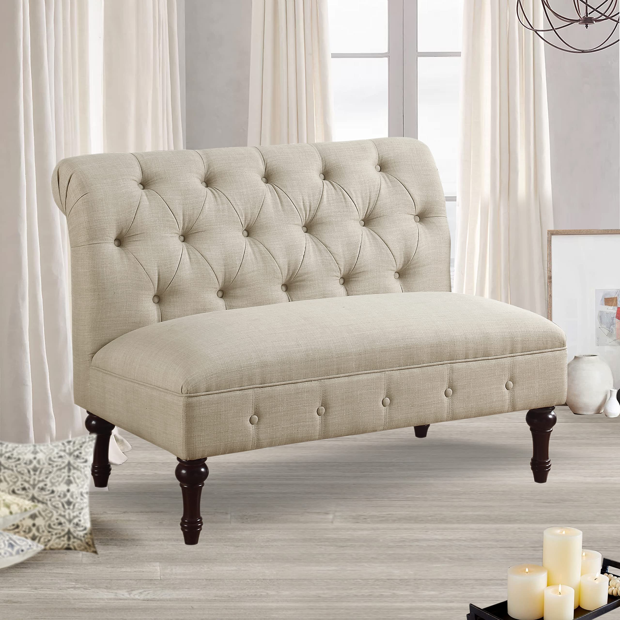 Photo 1 of Rosevera Larkin Upholstered Tufted Fine Polyester Chair Loveseat Sofa Bench with Armless Design Easy Assembly for Living Room Bedroom, Beige
