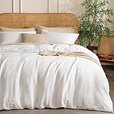 David's Home 100% Cotton Muslin Duvet Cover Set Queen Size,3 Pcs Ultra Soft Breathable & Lightweight Gauze Bedding Set with 2 Pillowcases,Textured Home Decor with Button, 90"×90" White,No Insert