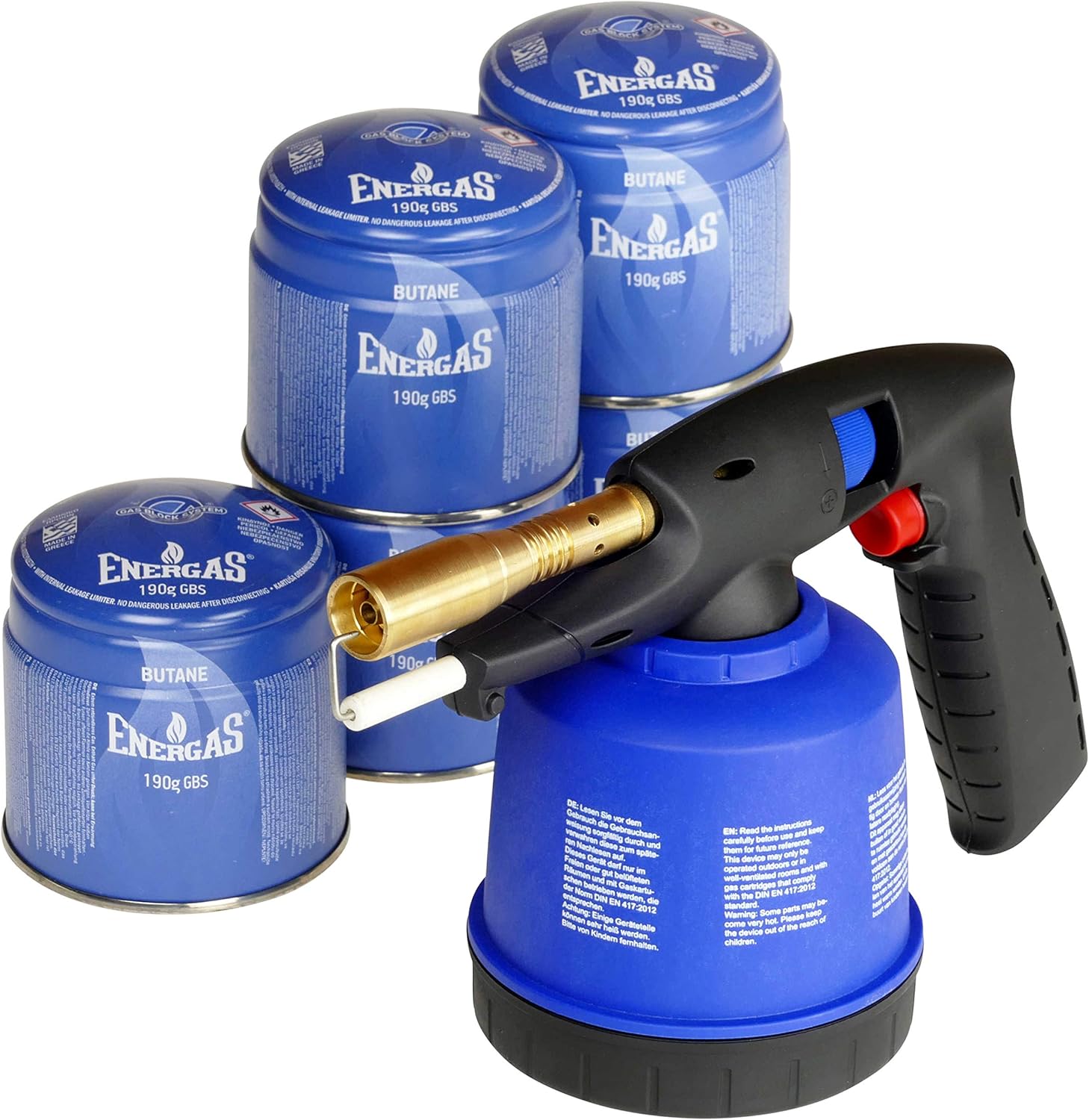 Lötlampe incl. 5 Stechkartuschen Bunsenbrenner Gasbrenner Lötbrenner Piezo-Zündung löten Gas Lötmeister