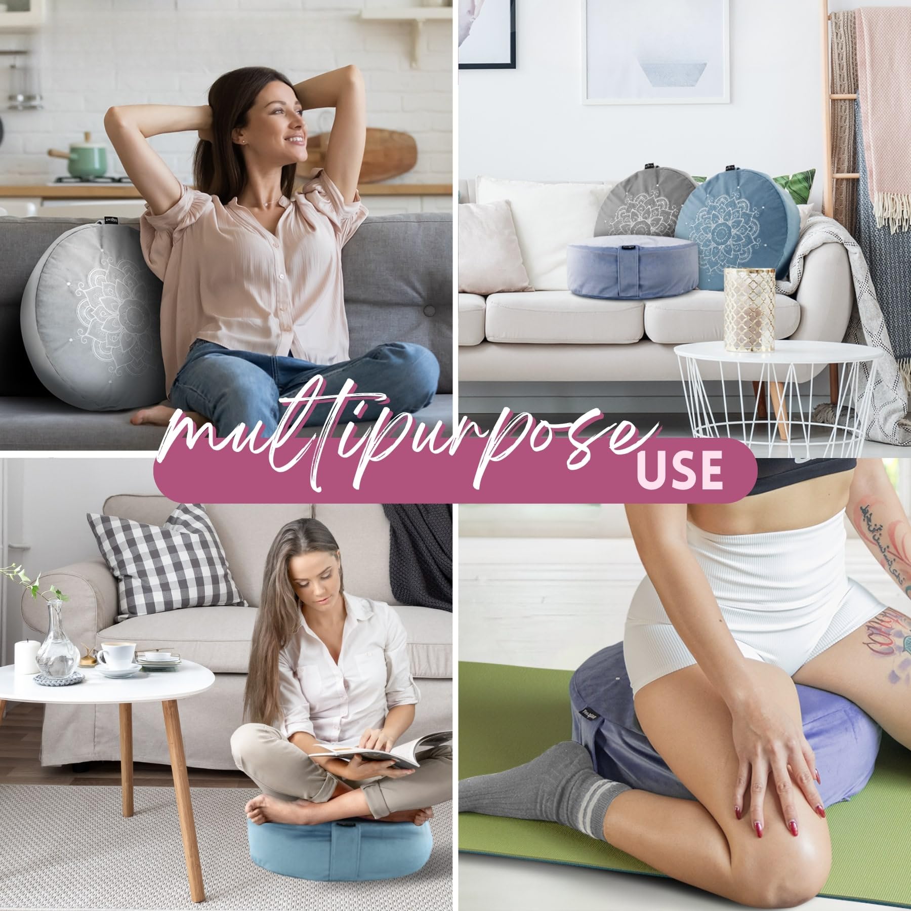 Yes4All Meditation Cushion, Floor Pillow Foam Zafu Buckwheat, Mandala Pattern Yoga Meditation Bolster Pillows, Floor Cushions - Image 5