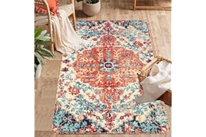 Lahome Bohemian Floral Medallion Area Rug - Bedroom Rug 3x5 Soft Throw Printed Kitchen Entry Foyer Mat, Vintage Non-Slip Washable Bathroom Carpet for Front Door Entrance Laundry Room Bath Office