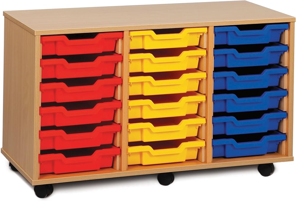 Monarch Mobile School Shallow Tray Storage Unit 18 Trays Beech MEQ3W-COL