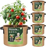T4U 5-Pack 10 Gallon Fabric Grow Bags with Handles | Heavy Duty Nonwoven