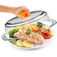 Bezrat Microwave Tall Glass Plate Cover For Food | Splatter Guard Lid with Easy Grip Silicone Handle Knob & Steam Vents…