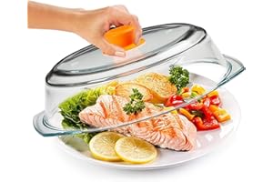 Bezrat Microwave Tall Glass Plate Cover For Food | Splatter Guard Lid with Easy Grip Silicone Handle Knob & Steam Vents | 100% Food Grade | BPA Free and Dishwasher Safe | Plates and Bowls 10 x 3 Inch